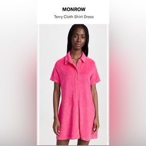 Monrow Terry Cloth Shirt Dress, Size S, in Azalea. Brand new with tags!
